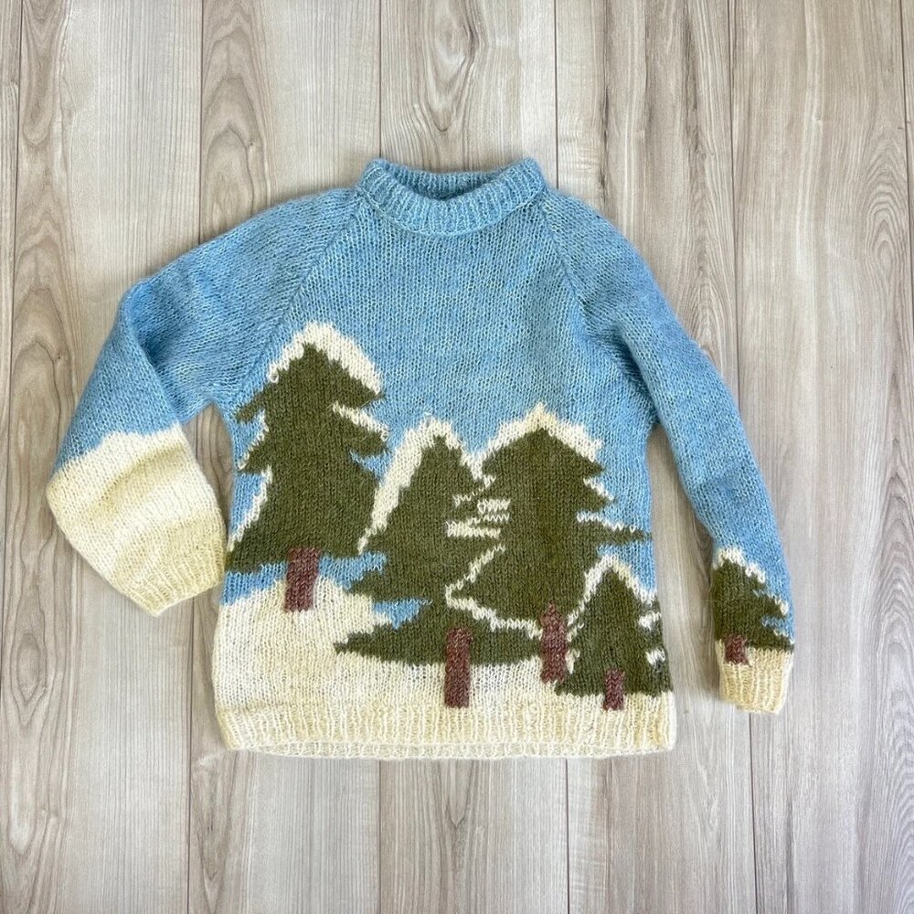 1960s Vintage Mohair Landscape hand knit wool sweater